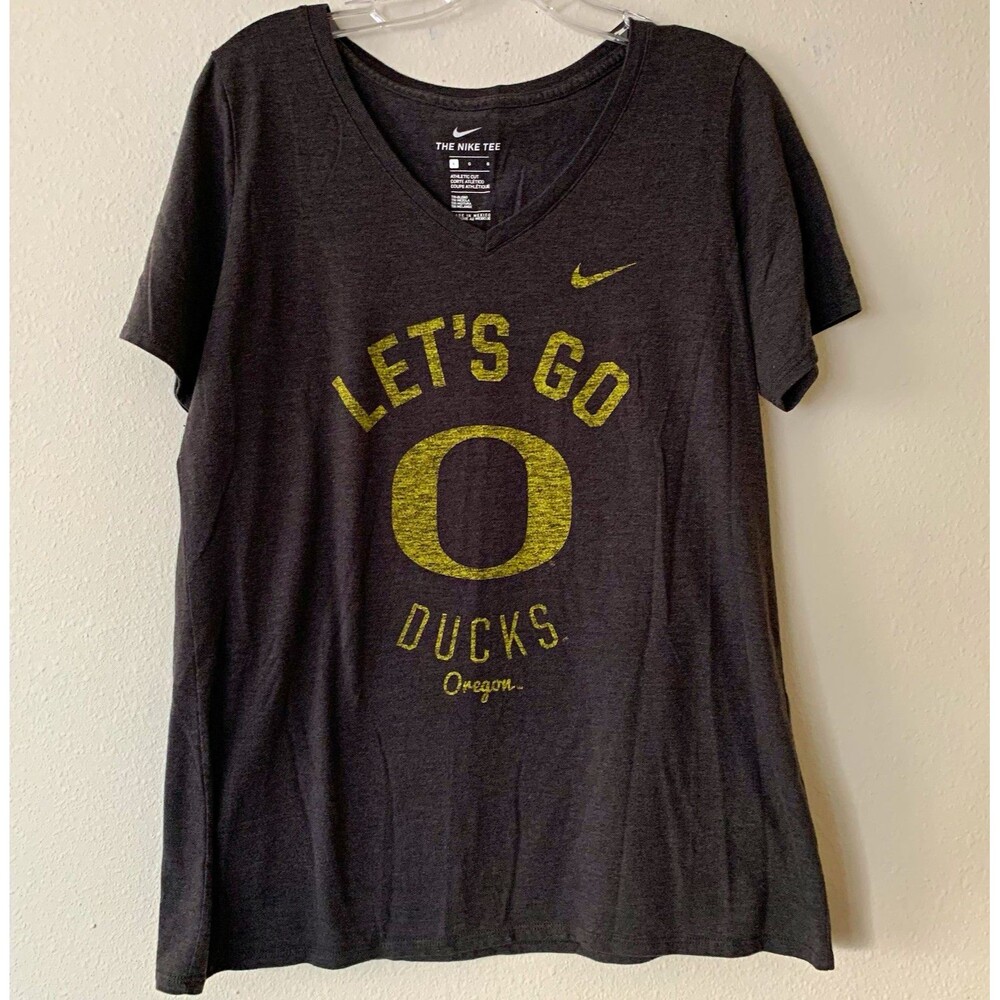 Nike Women’s Oregon Ducks “Let’s Go” V-Neck T-Shirt Gray Short Sleeve Large